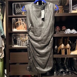 Elegant Black Sleeveless faux leather Dress